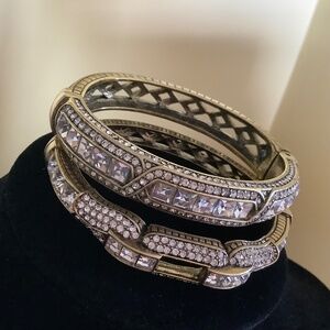 Heidi Daus Set Crystal Hinged Bangle Bracelets Clear SZ M